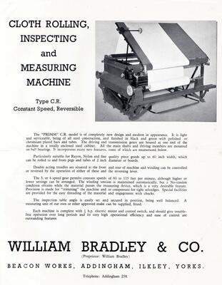 1930s leaflet on William Bradley's cloth rolling