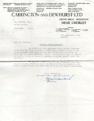 Letter 1950 from Carrington and Dewhurst