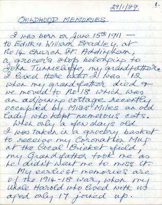 Rosa Bradley's childhood memories 1989 page 1