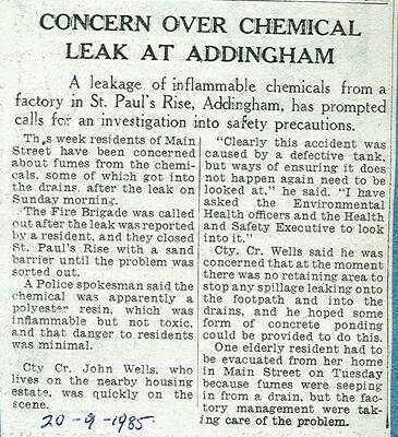 St Pauls Rise 1985 Chemical Leak rpt