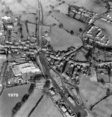 Aerial view of Addingham in 1970 - former railway